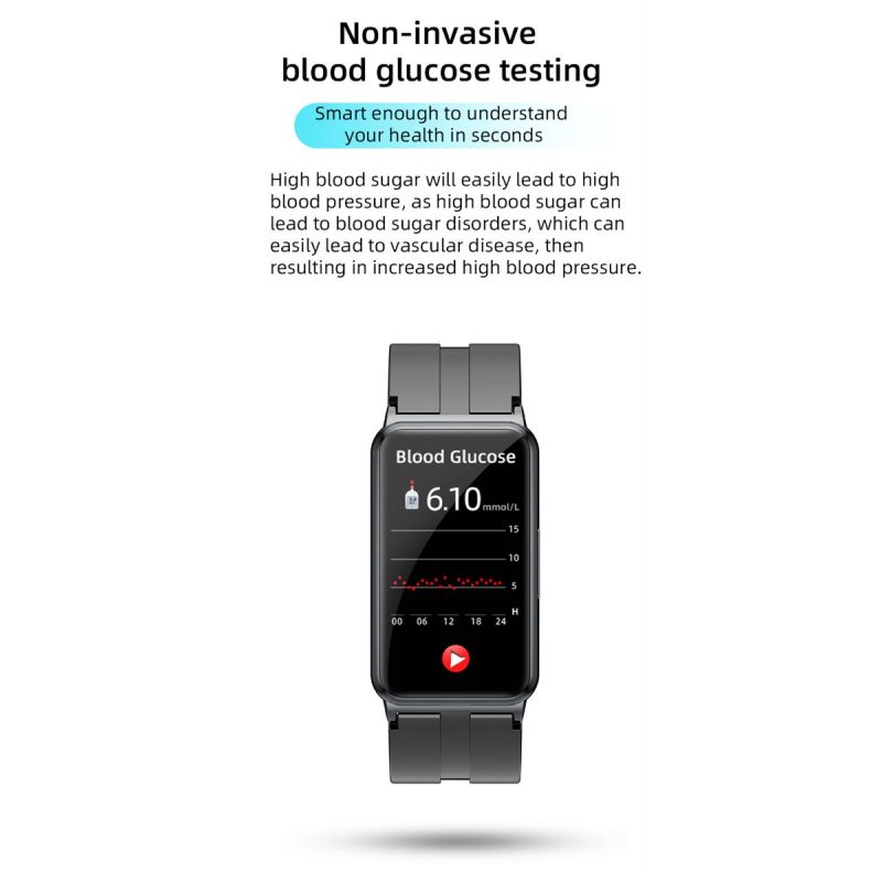 EP01 Smartwatch Blutzucker EKG PPG HRV: Herzfrequenz, Temperatur, Fitness-Tracker, wasserdicht für Gesundheit