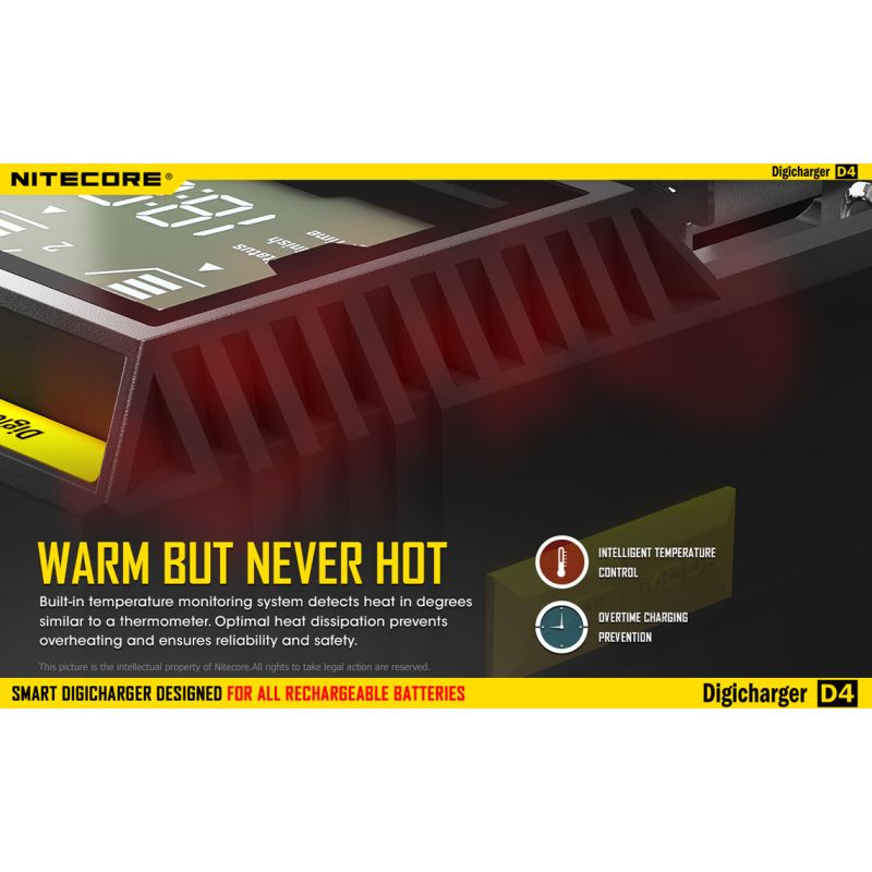 Nitecore D4 Digicharger intelligentes Laden LCD-Anzeige kompatibel mit Li-Ion 18650 14500 Ni-MH Batterien