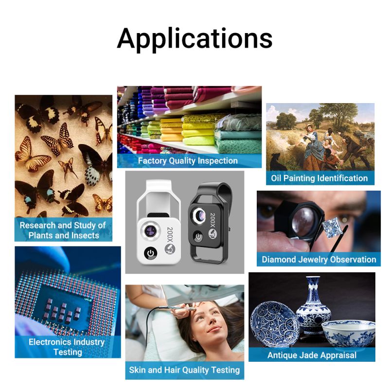 APEXEL Mikroskopobjektiv 200-fache Vergrößerung CPL LED für iPhone Samsung Smartphones hochauflösende Bilder