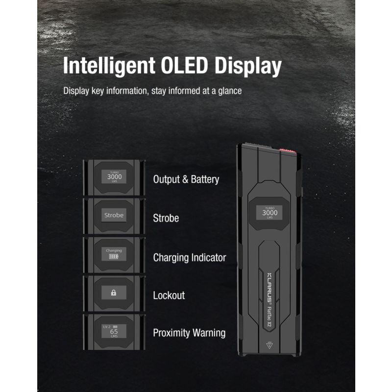 Klarus X2 Ultrdünne taktische Taschenlampe EDC, USB-C wiederaufladbar, 3000 Lumen, kompakte, kraftvolle Lampe