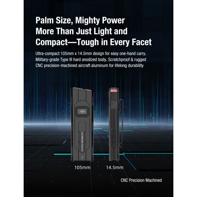 Klarus X2 Ultrdünne taktische Taschenlampe EDC, USB-C wiederaufladbar, 3000 Lumen, kompakte, kraftvolle Lampe