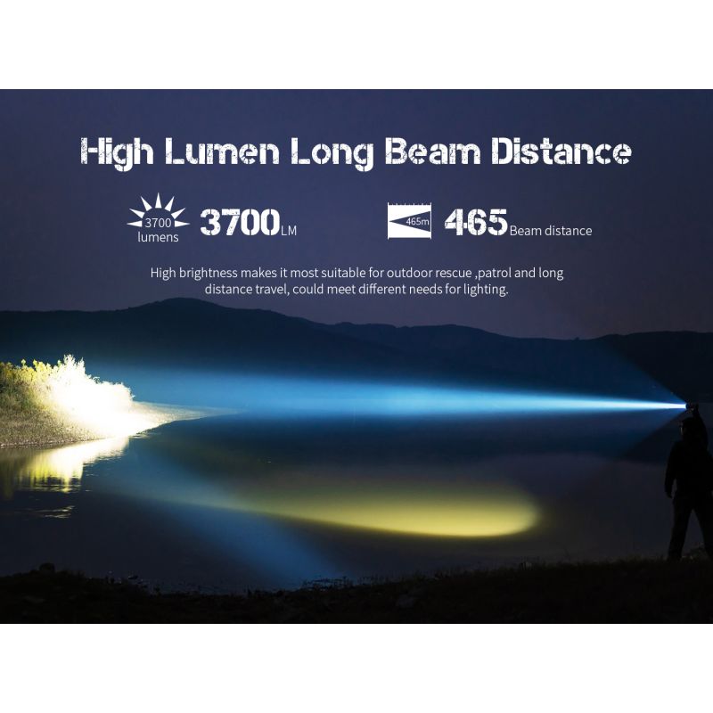 JETBEAM M37 PRO taktische Hochleistungs-Taschenlampe 3700 Lumen, 340m Reichweite, Fensterbrecher, IPX8, 21700