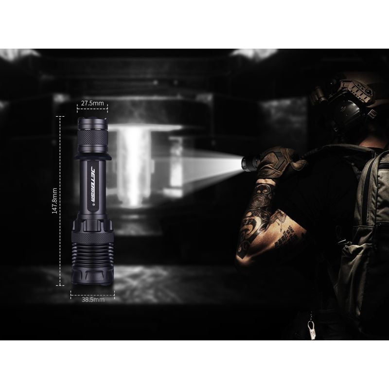 JETBEAM M37 PRO taktische Hochleistungs-Taschenlampe 3700 Lumen, 340m Reichweite, Fensterbrecher, IPX8, 21700