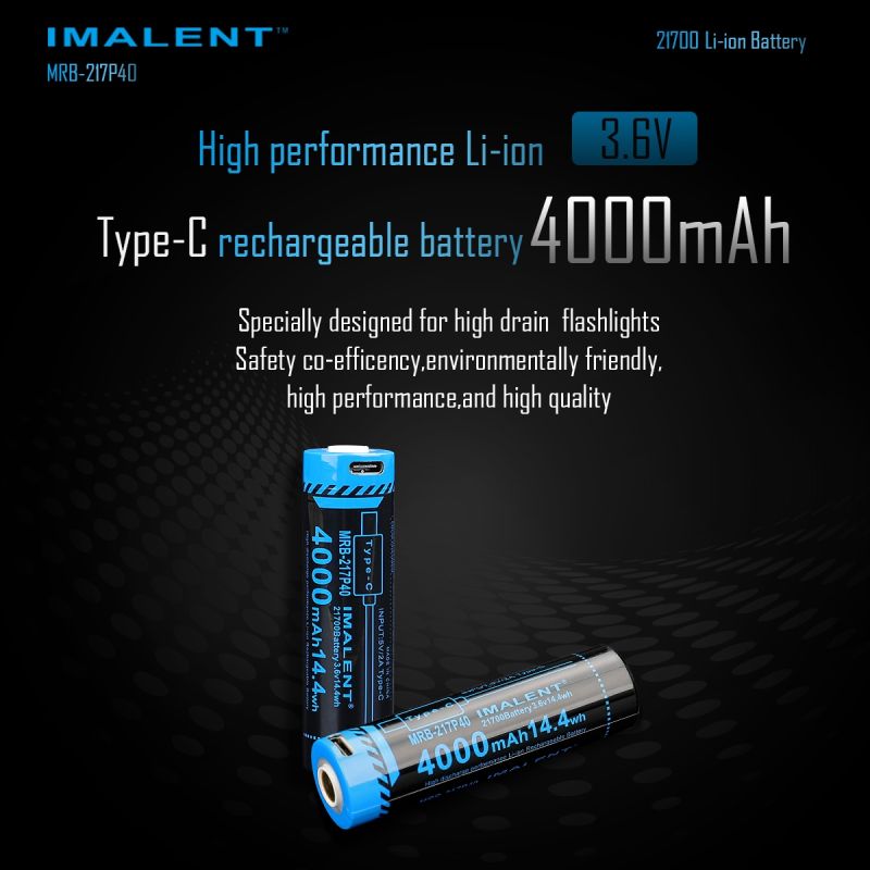 IMALENT MRB-217P40 21700 4000mAh Batterie Typ-C wiederaufladbar für Taschenlampen und elektronische Geräte