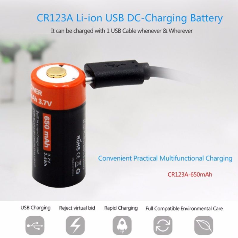 16340 650mAh 3.7V Micro USB wiederaufladbare Li-Ion Batterie langlebige und effiziente Energiequelle