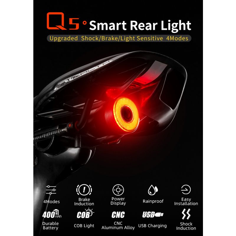 ROCKBROS Q5 Fahrrad Smart Light mit Auto Brake Sensing IPx6 Wasserdicht für Fahrradsicherheit und Sichtbarkeit