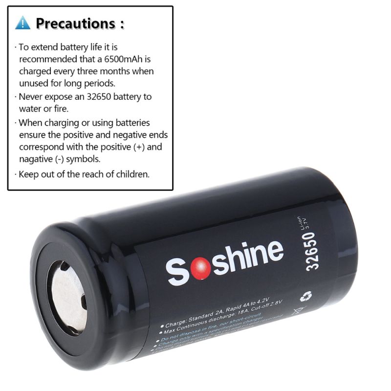 Soshine 6500mAh 3.7V 32650 Lithium-Ionen Batterie hohe Energiedichte langlebige Batterie zuverlässige Energie