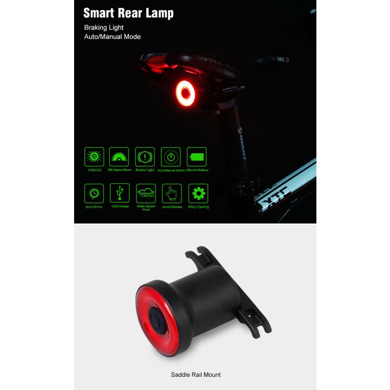 Xlite100 Intelligentes Fahrradrücklicht mit USB Wiederaufladung Superhelles COB LED Sicherheit für Pendeln