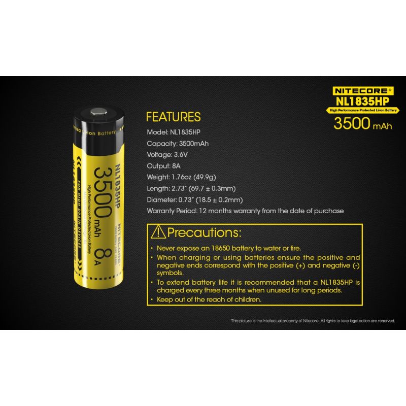 Nitecore NL1835HP 18650 Akku 3500mAh außergewöhnliche Kapazität für Hochstromgeräte und Outdoor-Fans