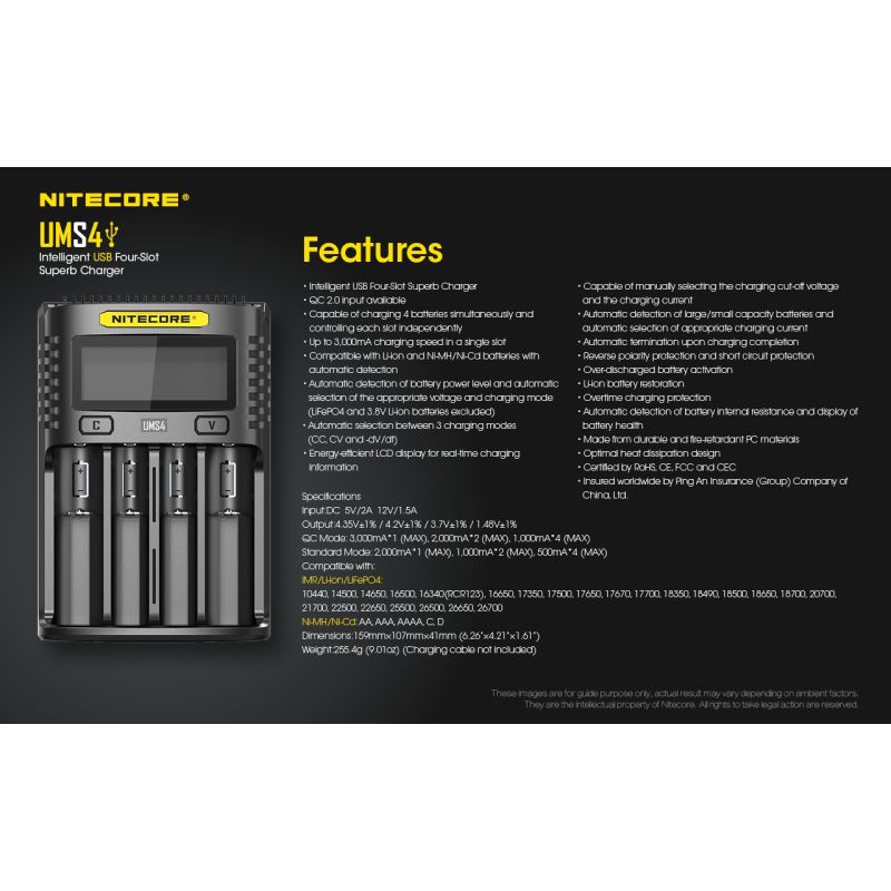Nitecore UMS4 intelligentes USB Ladegerät Vier Schacht Design für 18650 21700 batterie schnelles Laden Outdoor