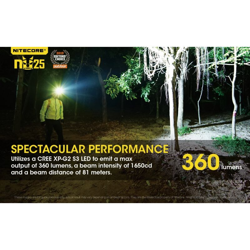 Nitecore NU25 XP-G2 S3 LED Stirnlampe 360 Lumen wiederaufladbar für Outdoor Beleuchtung und Abenteuer Zubehör