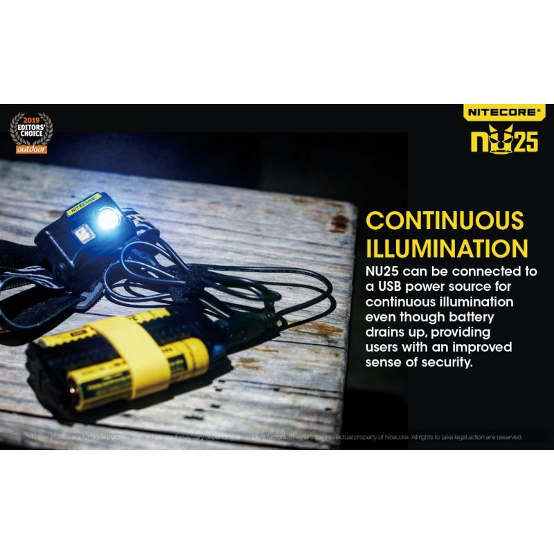 Nitecore NU25 XP-G2 S3 LED Stirnlampe 360 Lumen wiederaufladbar für Outdoor Beleuchtung und Abenteuer Zubehör