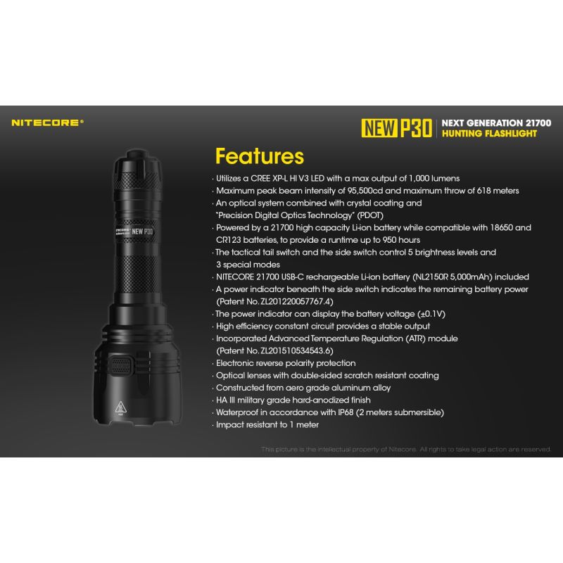 Nitecore P30 XP-L HI V3 LED-Taschenlampe 1000 Lumen 618 Meter Reichweite robuste Outdoor-Taschenlampe
