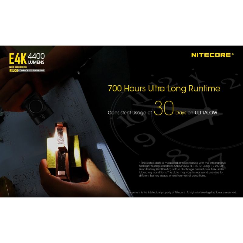 Nitecore E4K 4400 Lumen Taschenlampe Kompaktes Design EDC Taschenlampe Wasserdicht mit 21700 Batterie