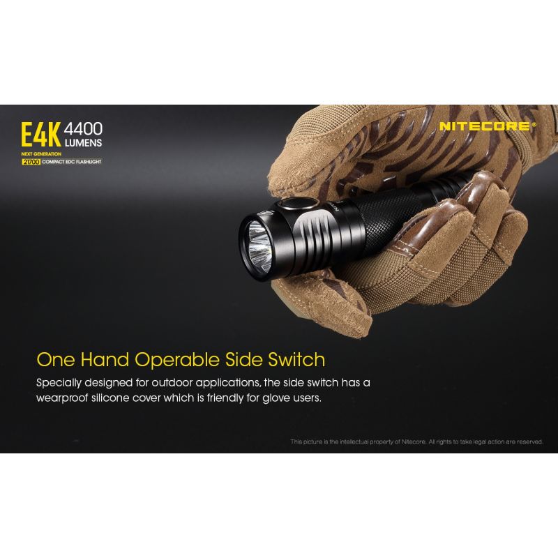 Nitecore E4K 4400 Lumen Taschenlampe Kompaktes Design EDC Taschenlampe Wasserdicht mit 21700 Batterie