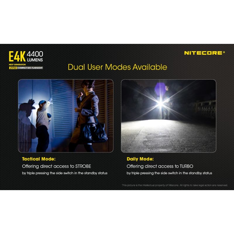 Nitecore E4K 4400 Lumen Taschenlampe Kompaktes Design EDC Taschenlampe Wasserdicht mit 21700 Batterie