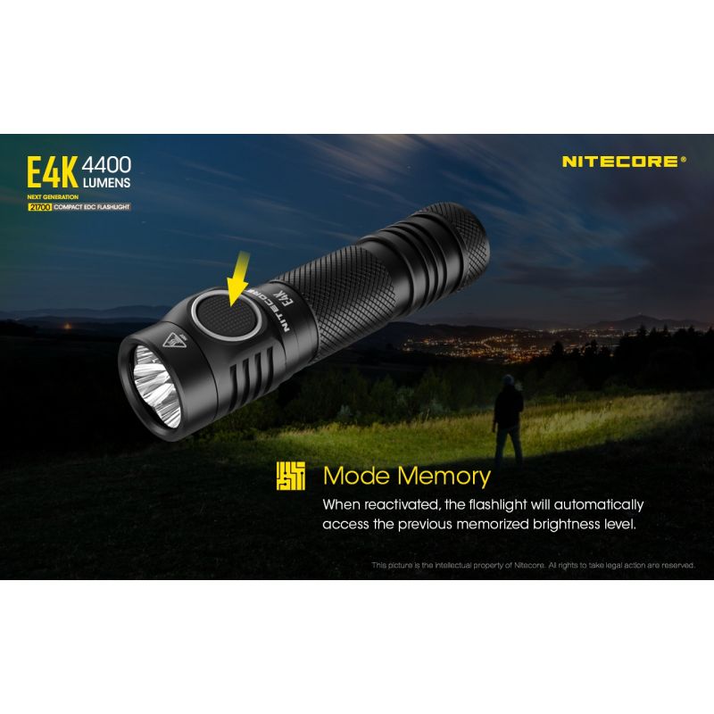 Nitecore E4K 4400 Lumen Taschenlampe Kompaktes Design EDC Taschenlampe Wasserdicht mit 21700 Batterie