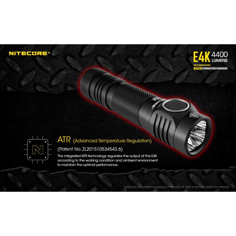 Nitecore E4K 4400 Lumen Taschenlampe Kompaktes Design EDC Taschenlampe Wasserdicht mit 21700 Batterie