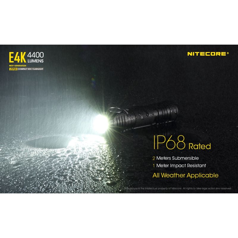 Nitecore E4K 4400 Lumen Taschenlampe Kompaktes Design EDC Taschenlampe Wasserdicht mit 21700 Batterie
