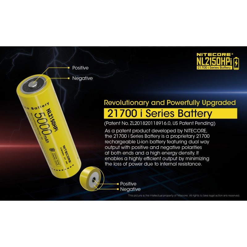 NITECORE NL2150HPi 5000mAh 3.6V Hochleistungsbatterie 21700 Li-Ion Akku für Elektronikgeräte und Taschenlampen