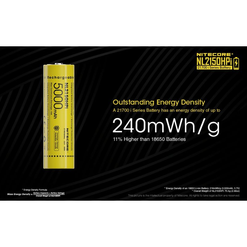 NITECORE NL2150HPi 5000mAh 3.6V Hochleistungsbatterie 21700 Li-Ion Akku für Elektronikgeräte und Taschenlampen