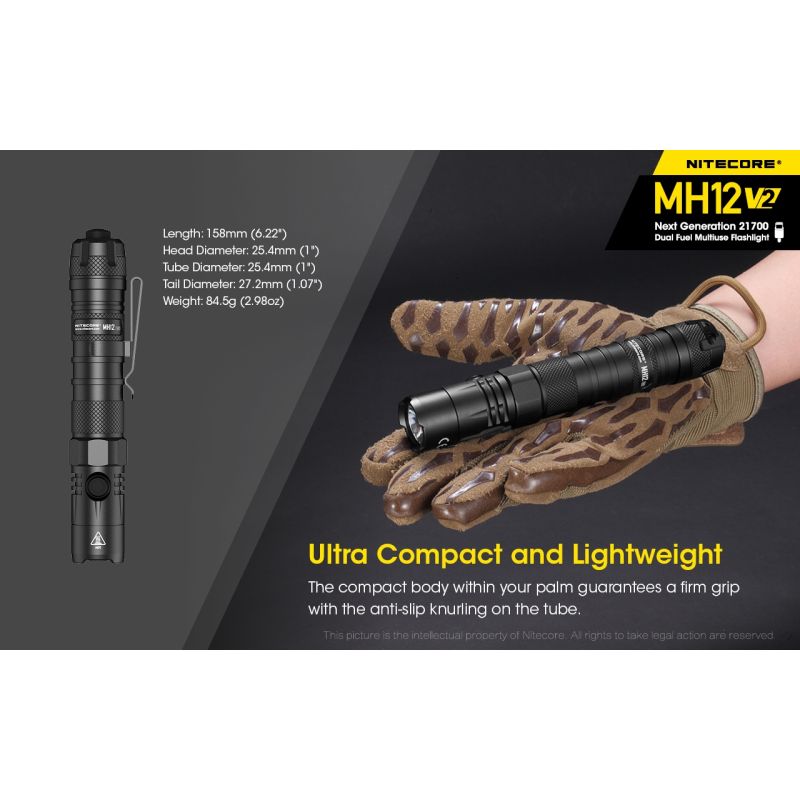 Nitecore MH12 V2 LED Taschenlampe 1200 Lumen Outdoor Beleuchtung 21700 Batterie für Camping und Wandern