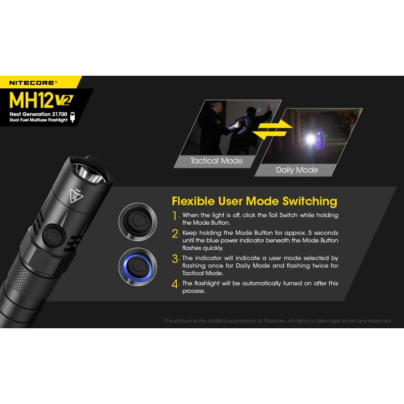 Nitecore MH12 V2 LED Taschenlampe 1200 Lumen Outdoor Beleuchtung 21700 Batterie für Camping und Wandern