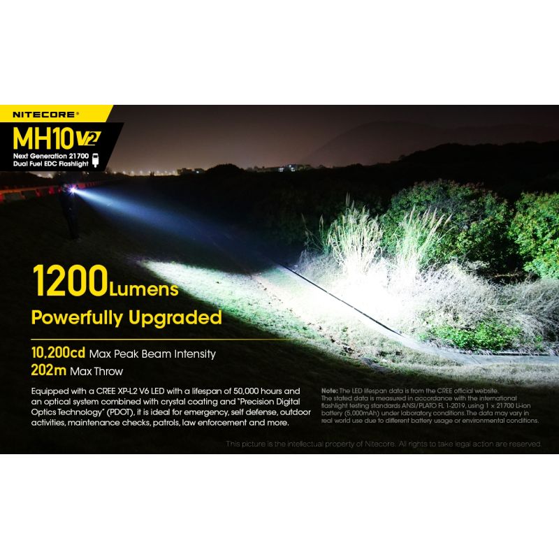NITECORE MH10 V2 XP-L2 V6 LED-Taschenlampe 1200 Lumen USB-C Ladegerät kompakte langlebige Outdoor Beleuchtung