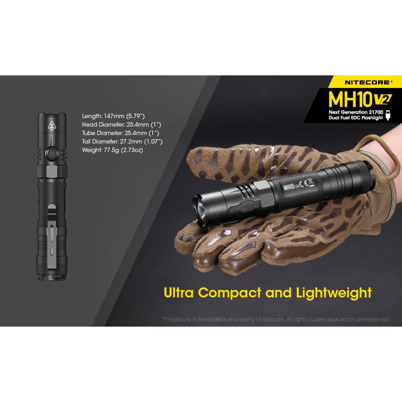 NITECORE MH10 V2 XP-L2 V6 LED-Taschenlampe 1200 Lumen USB-C Ladegerät kompakte langlebige Outdoor Beleuchtung