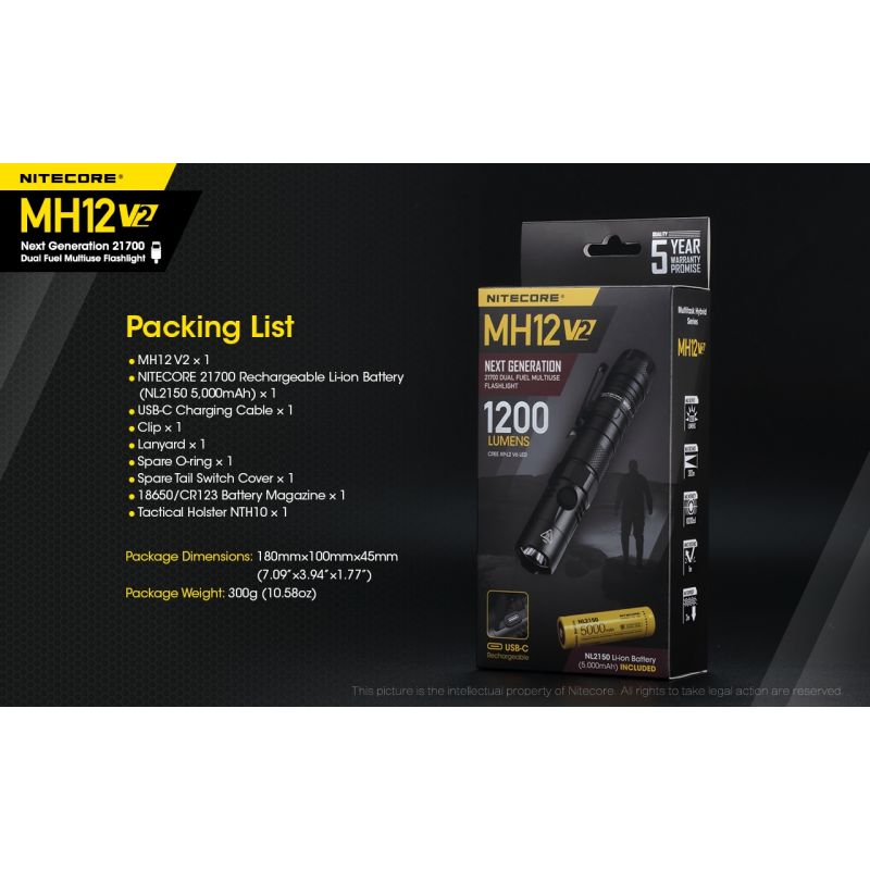 Nitecore MH12 V2 LED Taschenlampe 1200 Lumen Outdoor Beleuchtung 21700 Batterie für Camping und Wandern