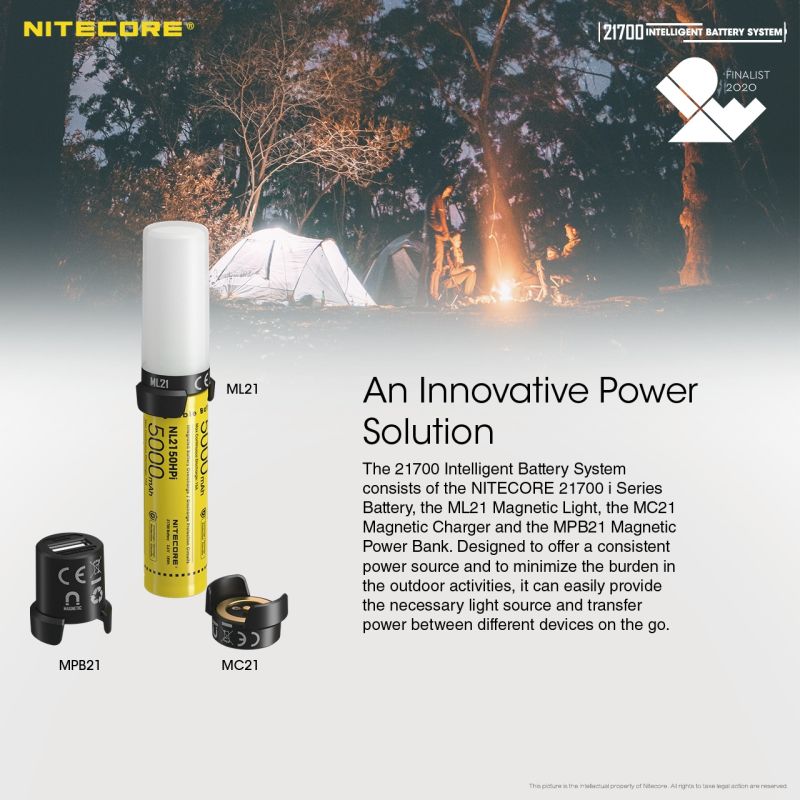 NITECORE 21700 Intelligentes Batteriesystem ML21 Magnetlicht NL2150HPI 5000mAh Batterie Outdoor-Enthusiasten