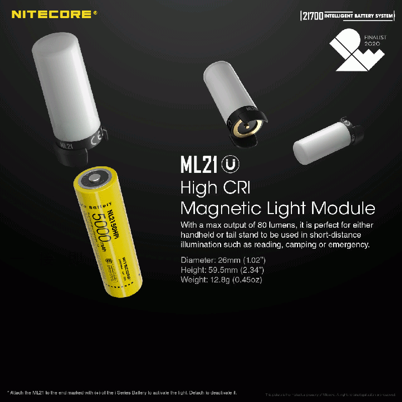 NITECORE 21700 Intelligentes Batteriesystem ML21 Magnetlicht NL2150HPI 5000mAh Batterie Outdoor-Enthusiasten