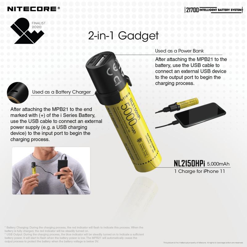 NITECORE 21700 Intelligentes Batteriesystem ML21 Magnetlicht NL2150HPI 5000mAh Batterie Outdoor-Enthusiasten