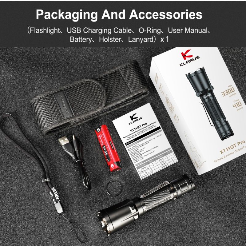Klarus XT11GT PRO V2.0 USB-C aufladbare Taschenlampe 3300 Lumen Outdoor-Taschenlampe mit robustem Design