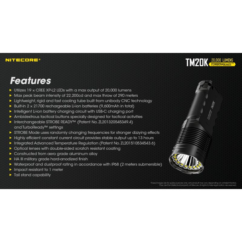Nitecore TM20K LED-Taschenlampe 20000 Lumen robuste und wiederaufladbare Taschenlampe für Abenteuer und Camping