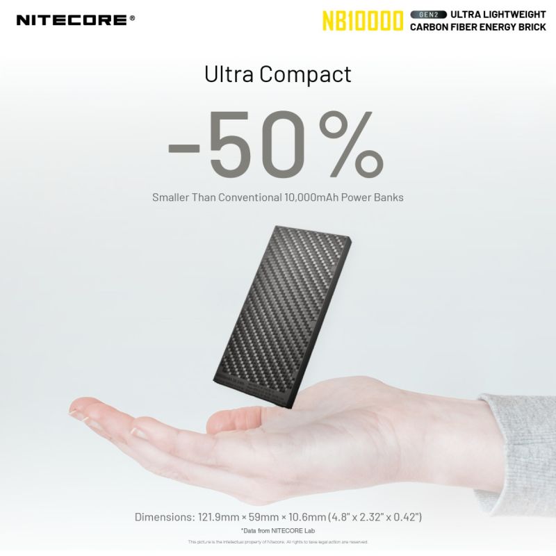 Nitecore NB10000 Gen II ultraflache Powerbank 10000mAh QC Schnellladefunktion USB-C Dual-Ausgänge leicht