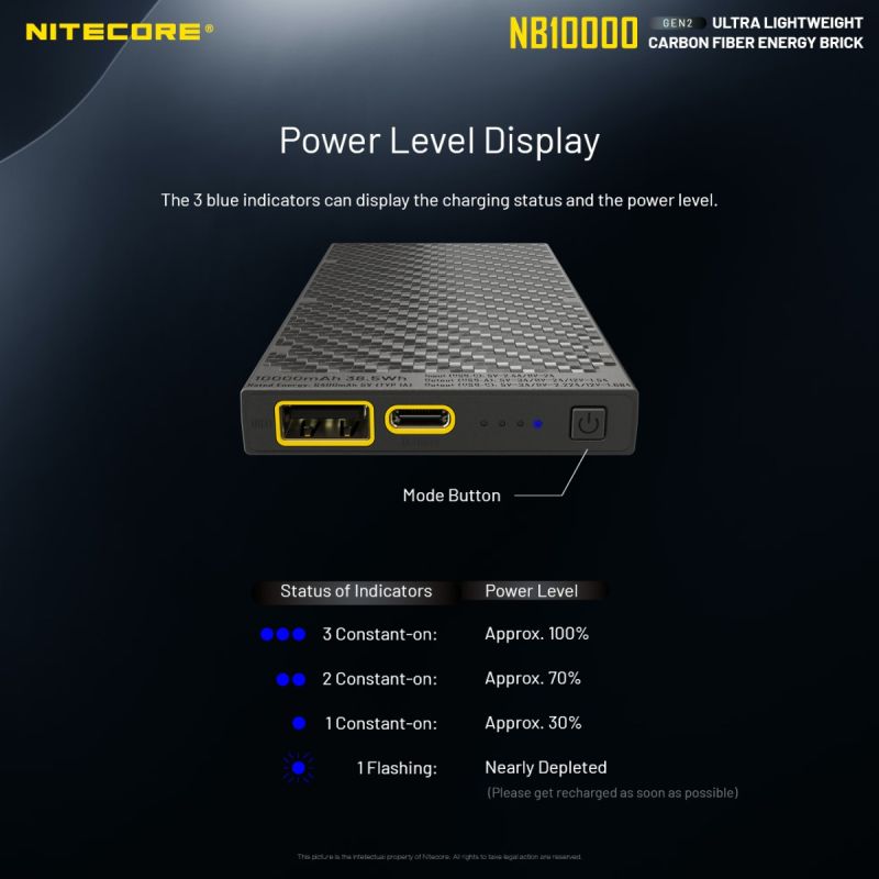 Nitecore NB10000 Gen II ultraflache Powerbank 10000mAh QC Schnellladefunktion USB-C Dual-Ausgänge leicht