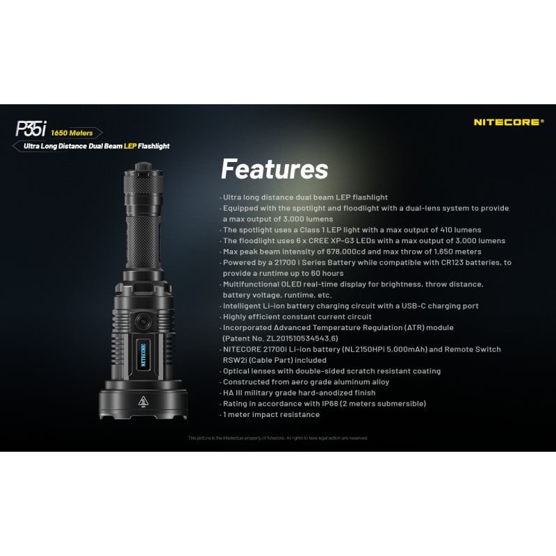 NITECORE P35i wiederaufladbare Taschenlampe 3000 Lumen Suchscheinwerfer outdoor LED 6x XP-G3 ultra-langreichweite