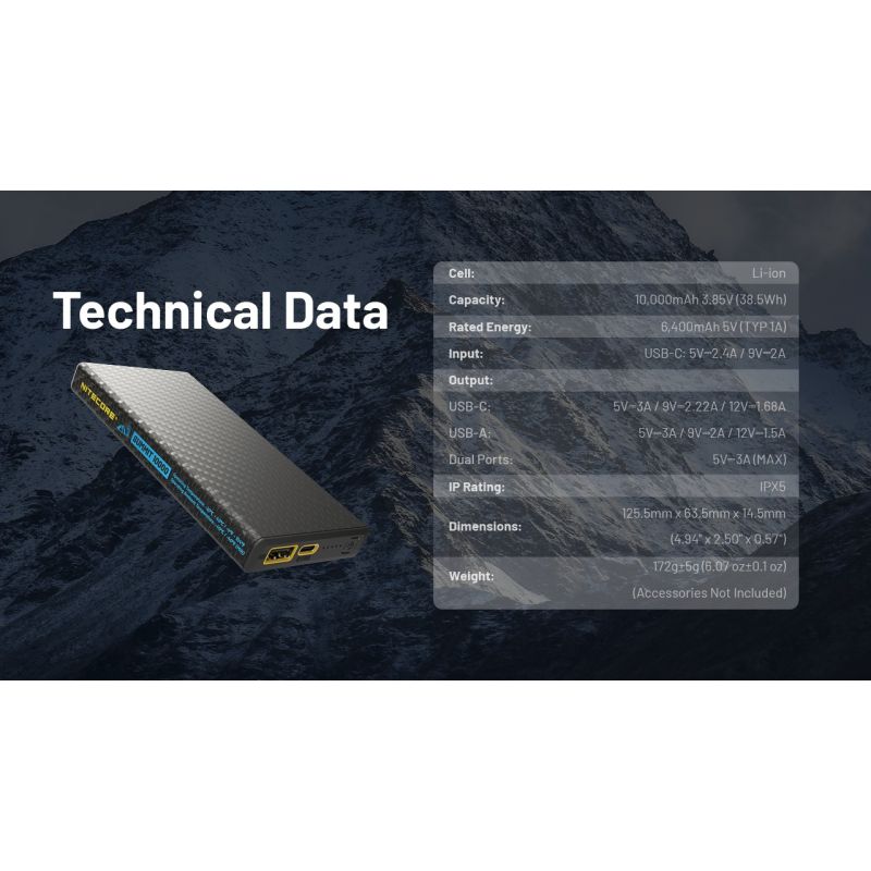 Nitecore Summit 10000 Powerbank Outdoor | Kältebeständig Heizfunktion QC PD USB-C | Robust Leicht Kompakt IPX5