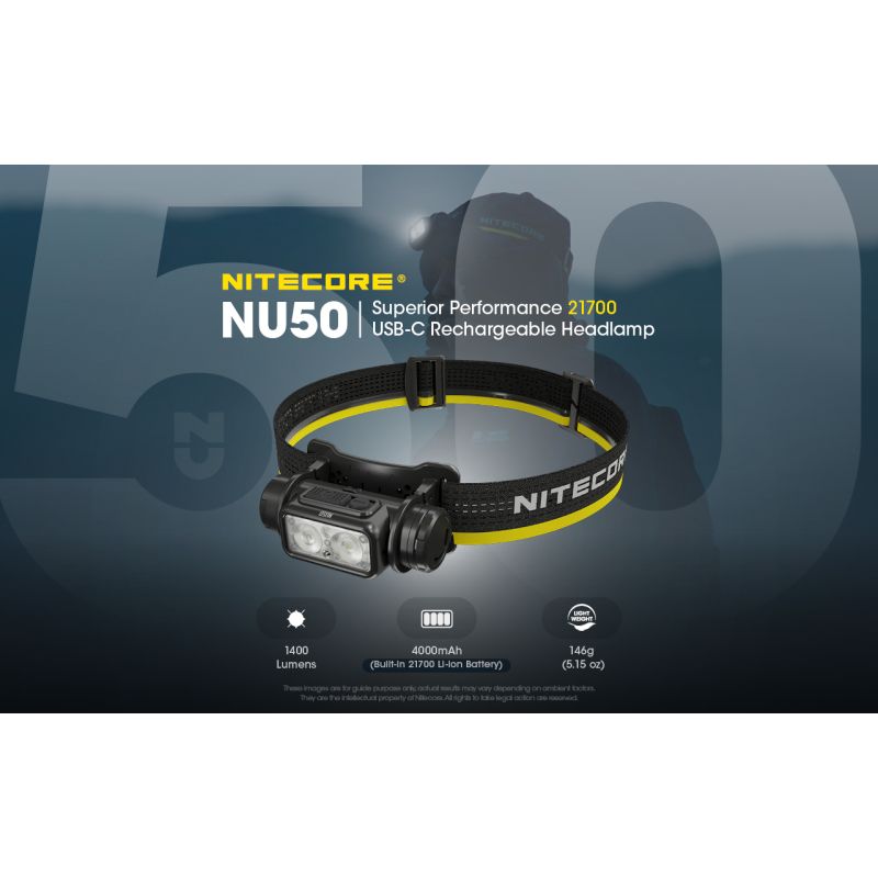 Nitecore NU50 LED-Stirnlampe 1400 Lumen wiederaufladbar für Outdoor Abenteuer Fahrrad Zubehör für Profis