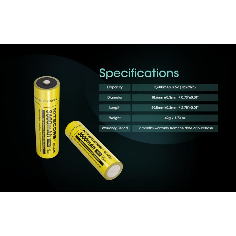 Nitecore NL1836 18650 Li-ion Akku 3600mAh – Ideal für Taschenlampen & Stirnlampen, wiederaufladbar