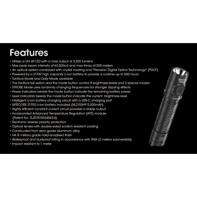 Nitecore MH12 Pro 3300 Lumen USB-C Taschenlampe hohe Helligkeit Outdoor-Abenteuer robuste Bauweise