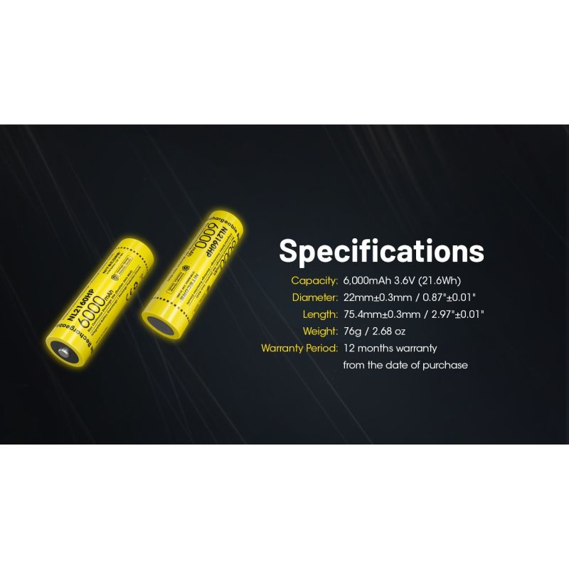 NITECORE NL2160HP 21700 Li-Ion Batterie kompakt leicht 6000mAh hohe Kapazität USB-C für Technikzubehör Camping