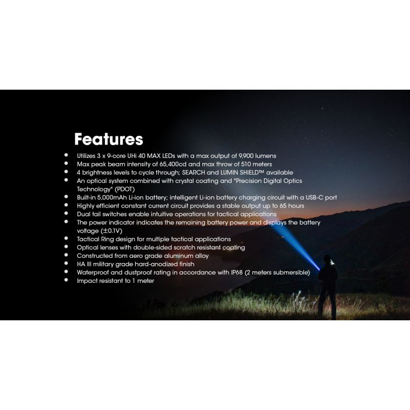 Nitecore TM9K PRO 9900 Lumen Taschenlampe mit USB-C Aufladung robuste Outdoor und Notfalltaschenlampe 510m Reichweite