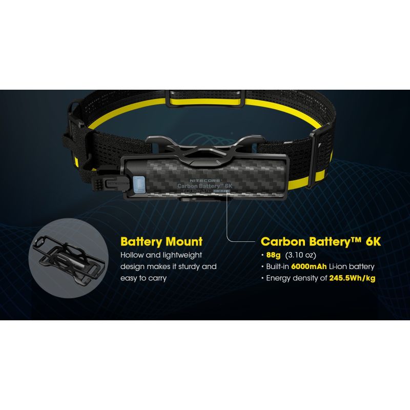 Nitecore Carbon Akku 6K Kit: Laufzeitverlängerung Stirnlampen NU40-HC65 | 6000mAh Zusatzakku IP68