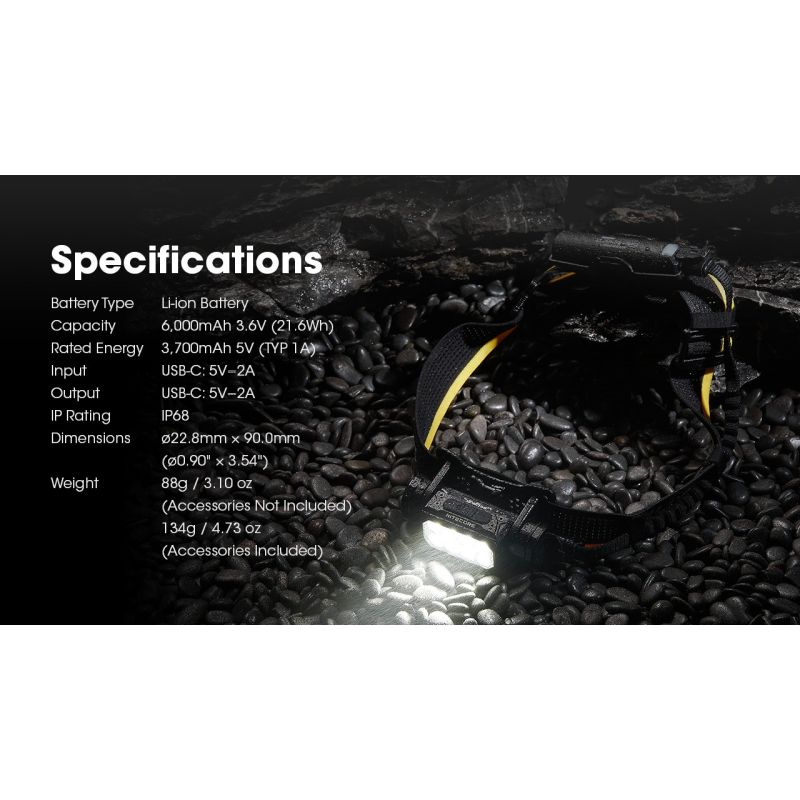 Nitecore Carbon Akku 6K Kit: Laufzeitverlängerung Stirnlampen NU40-HC65 | 6000mAh Zusatzakku IP68
