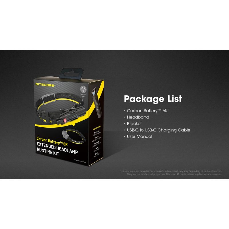 Nitecore Carbon Akku 6K Kit: Laufzeitverlängerung Stirnlampen NU40-HC65 | 6000mAh Zusatzakku IP68