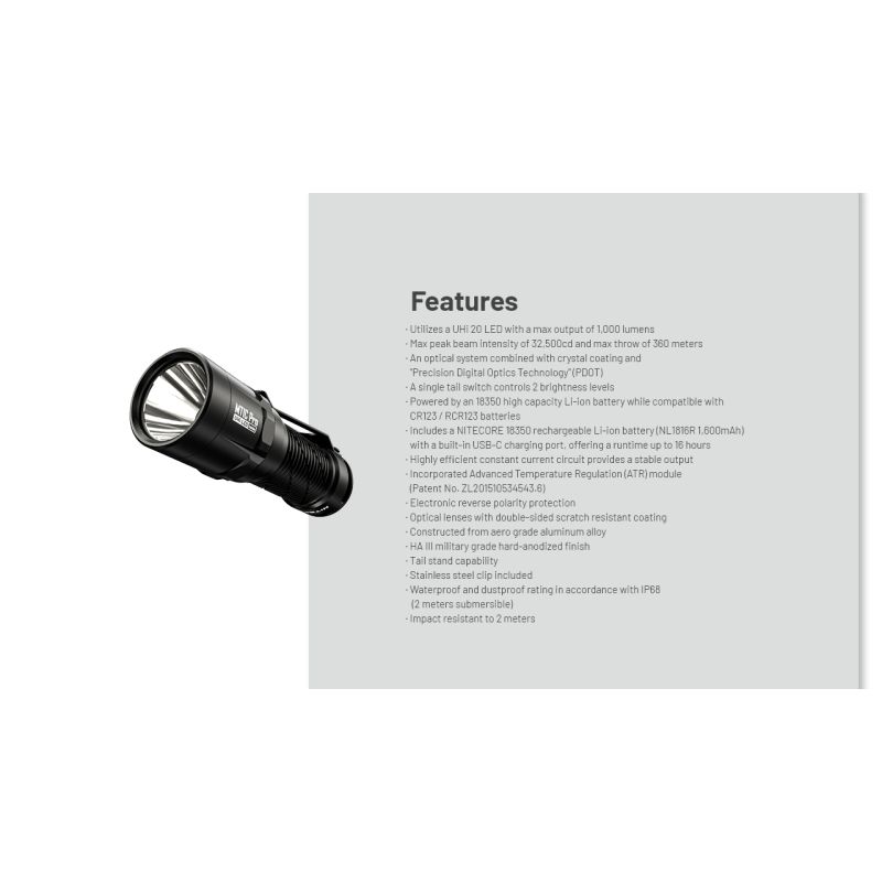 Nitecore MT1C Pro EDC Taschenlampe 1000 Lumen 360m Strahlweite Kompakte Notfall Outdoor Hohe Strahlintensität