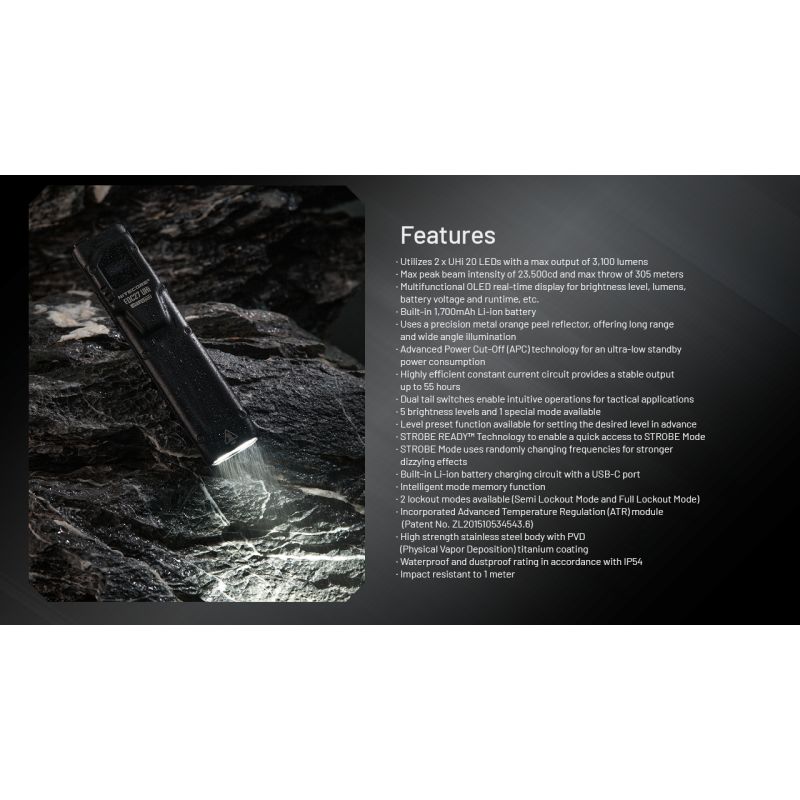 NITECORE EDC27 UHi 3100 Lumen kompakte USB-C Taschenlampe für Outdoor-Ausrüstung und Abenteuer 305 Meter Distanz