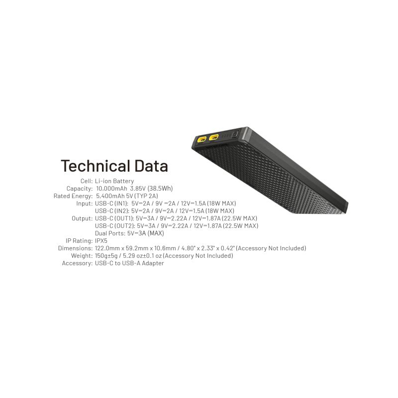 Nitecore NB10000 Gen III ultraflache Powerbank 10000mAh duale USB-C-Anschlüsse schnelles Laden Reisebegleiter